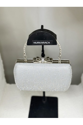 Nurkaraca 25y4431 Fiyonk Detaylı Sıra Taşlı Kasalı Abiye Çanta Kadın 18x12cm Çok Renkli