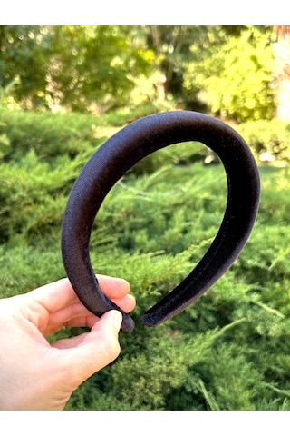 Bymerve Bym330 Kadın Siyah Düz İnce Kadife Saç Aksesuarı Taç Siyah