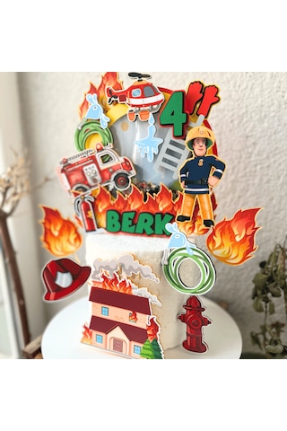 İtfaiyeci Temalı Erkek Çocuk Doğum Günü İsme Özel 3d Pasta Süsü Seti Cake Topper Çocuk