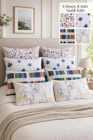 Formeya 8'li Desenli Yastık Kılıfı Seti 50x70 Cm 4 Farklı Desen, Her Desenden 2 Adet Çok Renkli