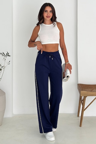 Noa & Noa Kadın Lastikli Bel Bağcıklı Bol Paça Pantolon Rahat & Minimal Stil Lacivert