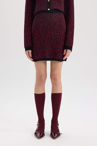 DeFacto A Kesim Leopar Desenli Mini Triko Etek D8516AX24WNBR115 Bordo