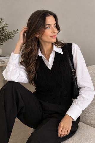 Youknitwear You Cameron %100 Pamuk V Yaka Kadın Süveter Siyah