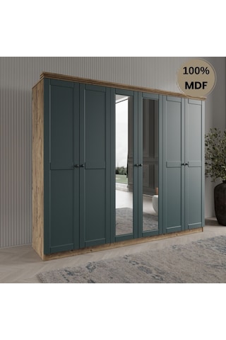 Dali 6 Kapılı Mdf Country Gardırop Yeşil
