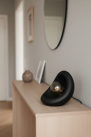 Modern Beton Dokulu Abajur Organik Oval Gece Lambası Masaüstü Komodin Lambası 25 Cm Siyah
