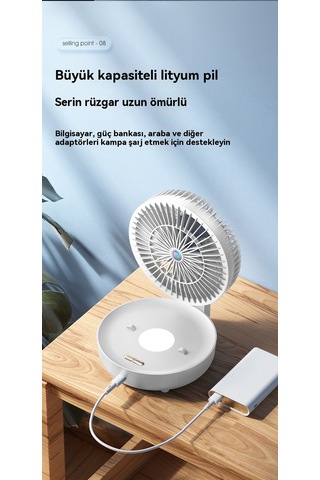 Usb Çok Fonksiyonlu Katlanır Sirkülasyonlu Elektrikli Fan Mavi