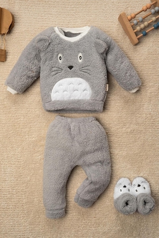 Mai Perla Totoro Nakışlı Welsoft Peluş 3'lü Bebek Takım Gri