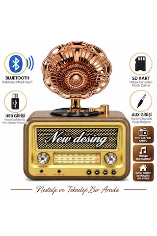Dosound Ds-2527b Retro Radyo Bluetooth Usb Sd Kart Aux Fm Am Sw Taşınabilir Müzik Çalar