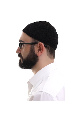 Siyah Kahve Hasır Desen Kışlık Kadife Namaz Takkesi