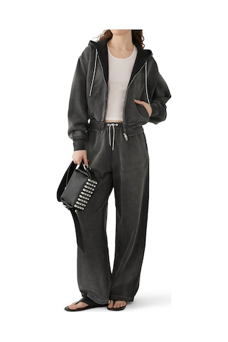 T By Alexander Wang Kristal Detaylı Kısa Kapüşonlu Sweatshirt Gri