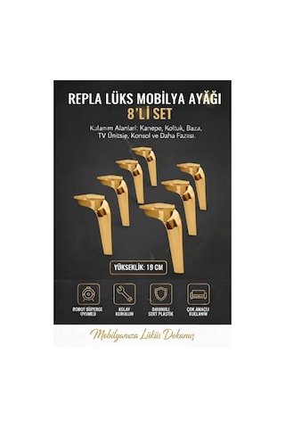 Repla Mobilya Kanepe Tv Ünitesi Koltuk Ve Konsol Dolap Ayağı 19 Cm Altın Kanepe