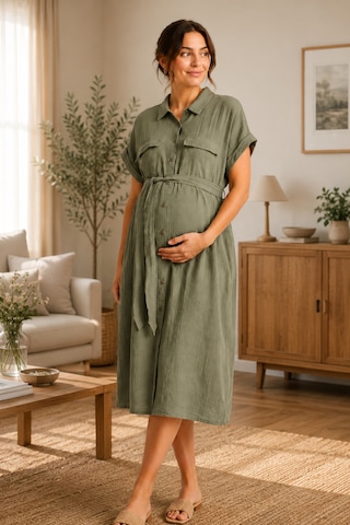 Luvmabelly Myra5860 Doğal Yumuşacık Müslin Kumaş - Yazlık Gömlek Hamile Elbise - Yeşil