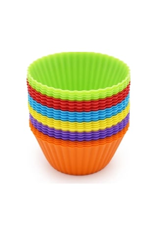 12 Adet Silikon Tekrar Kullanılabilir Muffin , Kek , Cupcake Kalıbı Kalıpları Çok Renkli