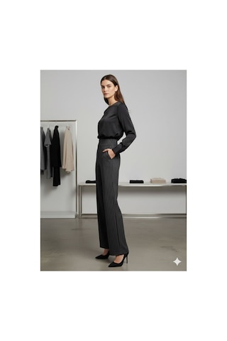 Rouge Basıc Bel Korsaj Çizgili Palazzo Pantalon Siyah