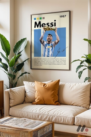 Messi Futbol Posteri, Siyah Çerçeveli Duvar Tablosu - Spor Severlere Hediye