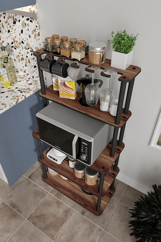 Dekoratif Masivo Mıkrodalga Esspresso 4 Katlı 33 Cmx68 Cm Dikdörtgen Çok Amaçlı Raf Madran Ceviz Ceviz