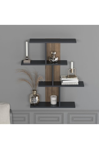 Karbon Duvar Rafı Antrasit Ceviz