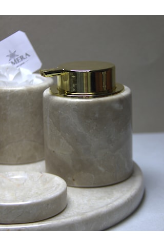5 Parça %100 Doğal Mermer Farklı Kulp Seçenekleri İle Lüks Banyo Seti Bej