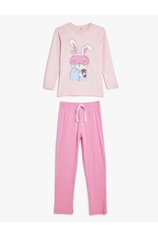 Koton Pijama Takımı Tavşan Baskılı Uzun Kollu Pamuklu Pembe 5wlk40017mk Gülkurusu