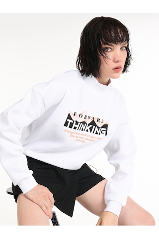 Colin's Colins Regular Fit Baskılı Crop Beyaz Kadın Sweatshirt Cl1065081 Beyaz