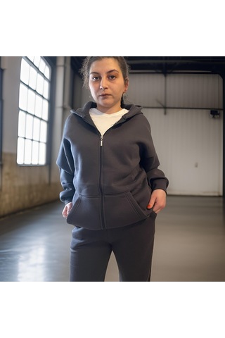 Ceyss Design Unisex Üç İplik Şardonlu Kapüşonlu Hırkalı Eşofman Takımı-antrasit Antrasit