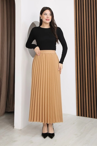Lodmela Beli Lastikli Piliseli Etek 6017-camel Camel