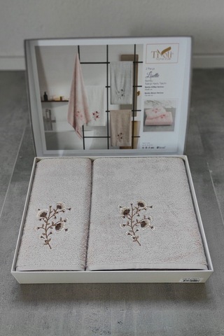 2'li Nakışlı Bambu Banyo Havlu Seti-tivoli Lisette Cappuccino