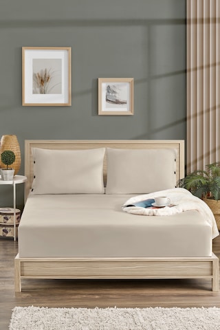 Yastık Kılıflı , Lastikli Çarşaf Takımı %100 Penye Natural Bej