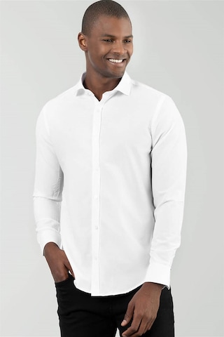 Tudors Slim Fit Dar Kesim Düz Erkek Gömlek-17089 Beyaz