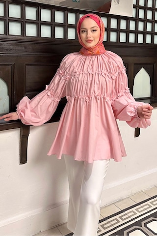 Unika Boutique Mini Çiçekli Kadın Tesetettür Gömlek Pembe