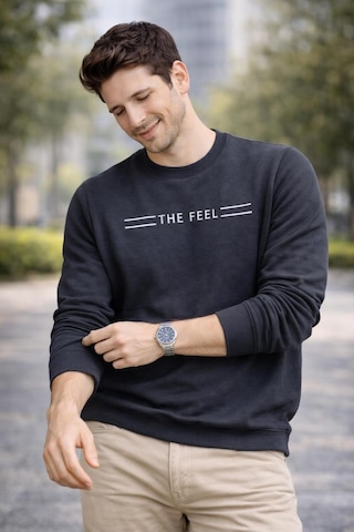 The Feel Rio Erkek Dar Kesim Flim Fit Bisiklet Yaka Desenli Kazak Gri