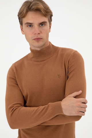 U.S. Polo Assn. Erkek Slim Fit Boğazlı Camel Basic Kazak 50313712-VR233