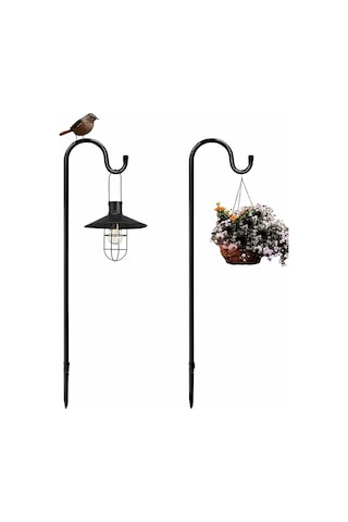 Metal Askılık Saksılık 1.15 Metre, Bahçe Askısı Çiçeklik Askısı, Solar Lamba Askılığı Aydınlatma Kancası, Balkon Teras Dekoratif Fener Askısı, Çok Amaçlı Metal Çiçek Askı Aparatı Siyah