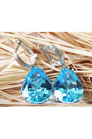 Lilahgümüştr Gümüş Aqua Damla Taşlı Kadın Küpe