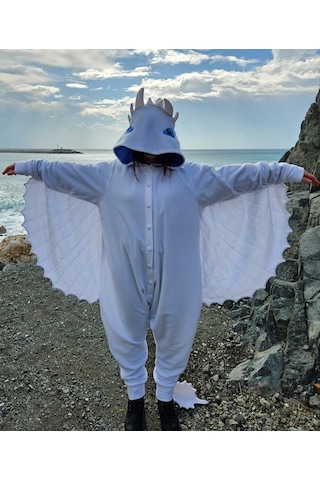 Işığın Öfkesi Ejderha Kostümü Yetişkin Beyaz Ejderha Pijama Tulum Kostüm