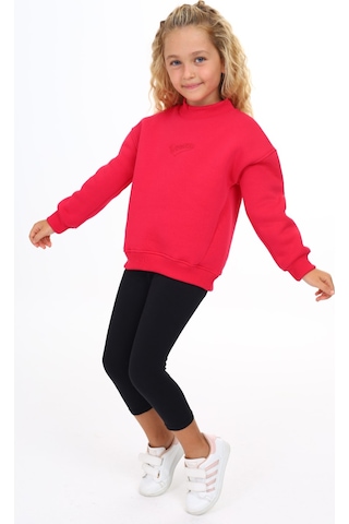 Toontoy Kız Çocuk Relax Fit Dik Yaka Düşük Omuz Nakış Baskılı Sweatshirt - 3 İplik Şardonlu Fuşya