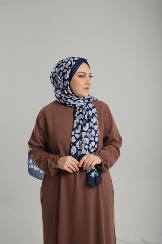 Giverny Saks Mavisi Desenli Şal Kesik Elyaf Pamuksu Leopar Dijital Baskılı 202125 24 Saks Mavisi