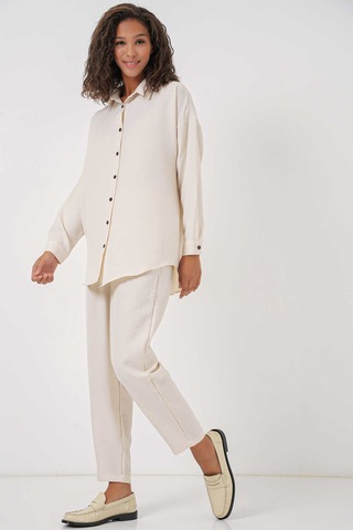 Gabria Keten Ön Düğmeli Takım Ekru