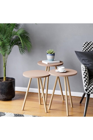 İntergo-üçlü Zigon Sehpa Ayaklı Yuvarlak Tasarım Cappuccino Sku: Smg8690010187642 Açık Ceviz