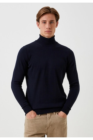 Erkek Tam Balıkçı Boğazlı Triko Lacivert Slim Fit Pamuklu Sık Örme Kazak Ncs Jeans 3003 Lacivert