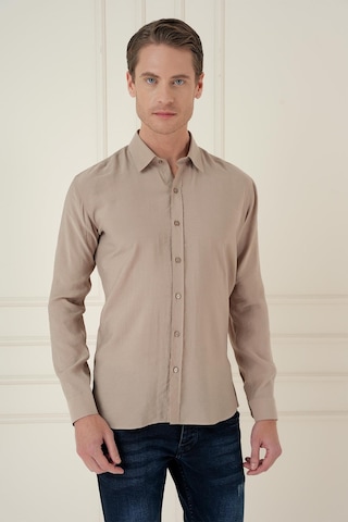 Efor Slim Fit %100 Modal Uzun Kol Klasik Bej Gömlek Gk 743 Bej