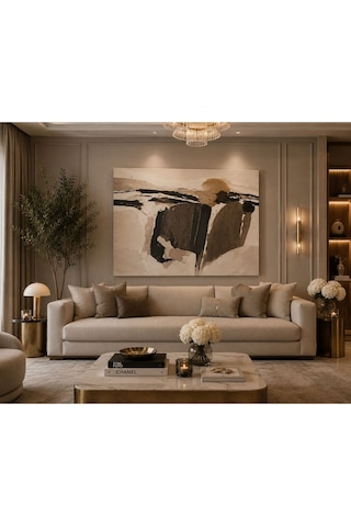 Lüks Soyut Bej Kahve Abstract Kanvas Tablo Modern Minimalist Duvar Dekoru Çerçevesiz Premium Salon, Ofis, Yatak Odası Ve Antre Tablosu Nötr Tonlu Tasarım Dekorasyon Ürünü