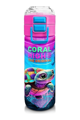 Coral High Kız Çocuk 500 Ml Okul Ve Günlük Paslanmaz Çelik Termos - Pembe Mor Kaplumbağa Desenli - Sızdırmaz Çok Renkli