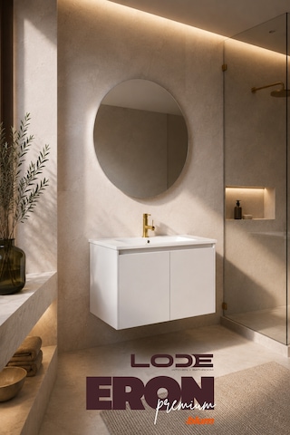 Premium Eron 80 Cm Banyo Dolabı Mat Beyaz Lake Blum Menteşe Cerastyle Ibiza Seramik Lavabo Ayna Dahil Lake Beyaz