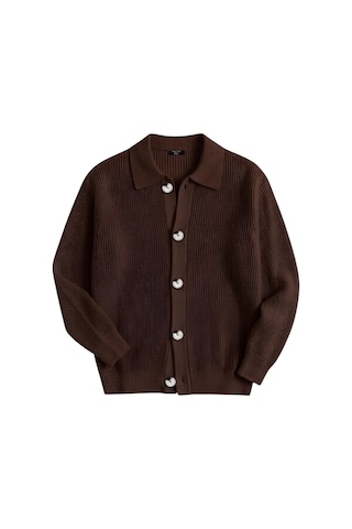 Genıus Store Erkek Hırka Oversize Kalıp Düğmeli Polo Yaka Triko Kazak Çekme/uzama Yapmaz Erkek-hırka Kahverengi