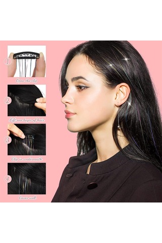 Dofolink 6 Adet Poliester Fiber Saç Ekleri - 50cm Uzunlukta, Isıya Dayanıklı 160 C , Kesilebilir/yıkanabilir/ütülebilir - Metal Klipsli Parlak Saç Aksesuarı Pembe