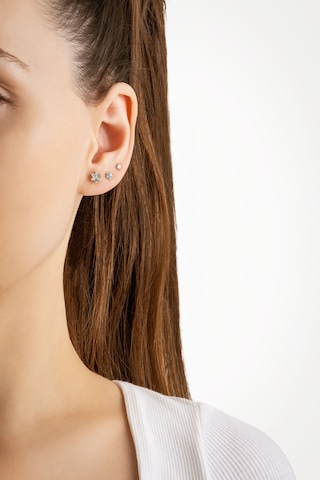 Yaz Çiçeği 18 Ayar Beyaz Altın Kaplama Gümüş Çoklu Küpe Gold-Rodyum