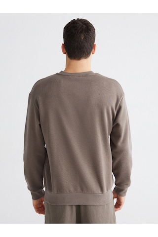 LC Waikiki Xsıde Kahverengi Bisiklet Yaka Nakışlı Erkek Kalın Sweatshirt Lıght Brown
