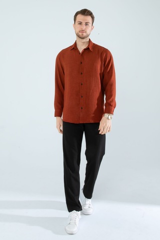 Rahat Kesim Keten Dokulu Gömlek Kiremit