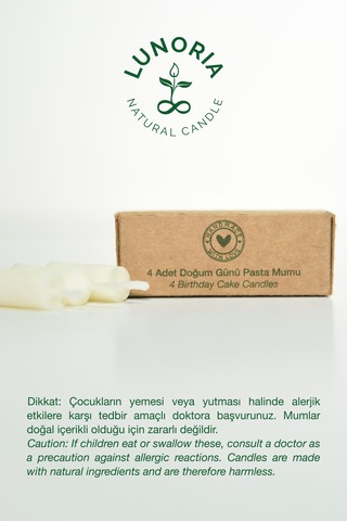 4'lü %100 Doğal Çocuklar İçin Pasta Mumu
